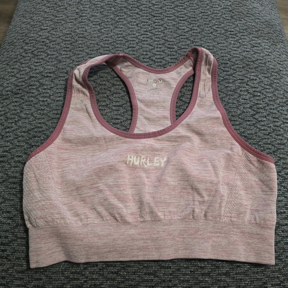 Hurley Sports Bra Womens Large Pink Heathered‎ Space Dye Racerback Activewear